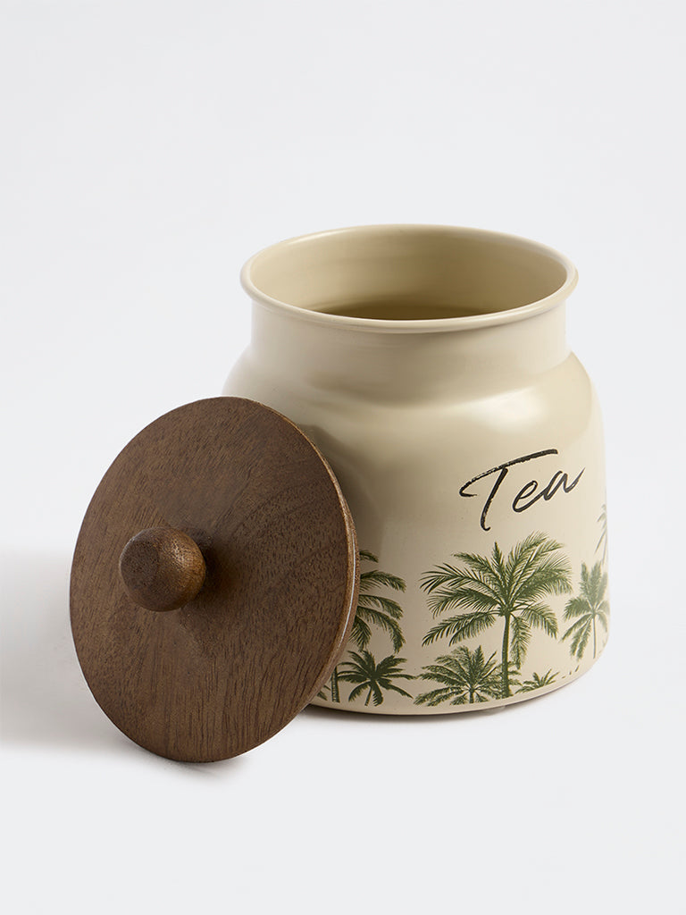 Westside Home Ivory Tropical Printed Tea Jar with Lid