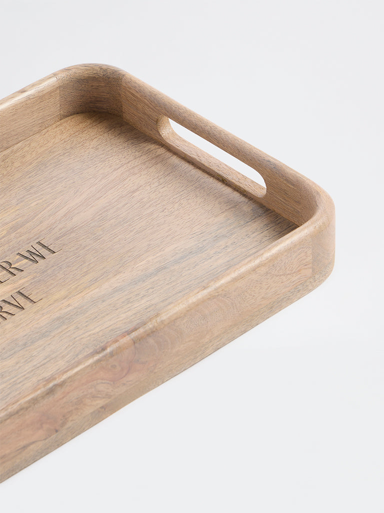 Westside Home Beige Text-Detailed Wooden Rectangular Tray