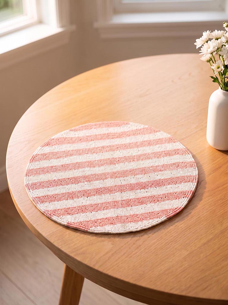Westside Home Pink and White Striped Beaded Placemat