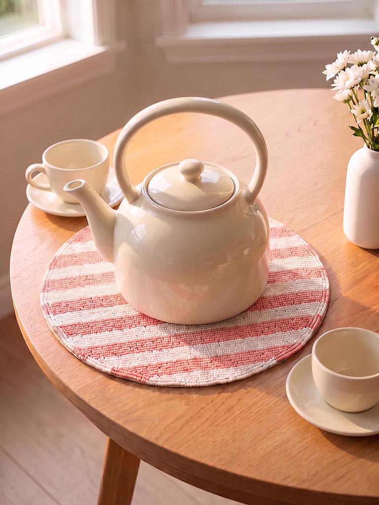 Westside Home Pink and White Striped Beaded Trivet