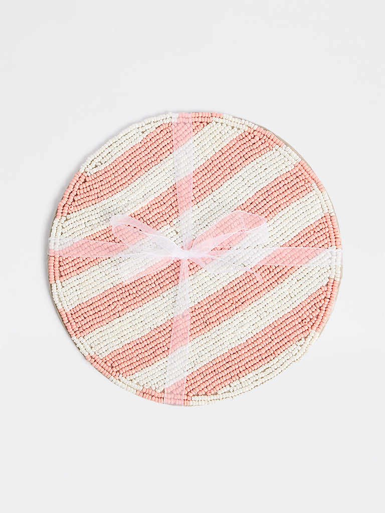 Westside Home Pink and White Striped Beaded Trivet