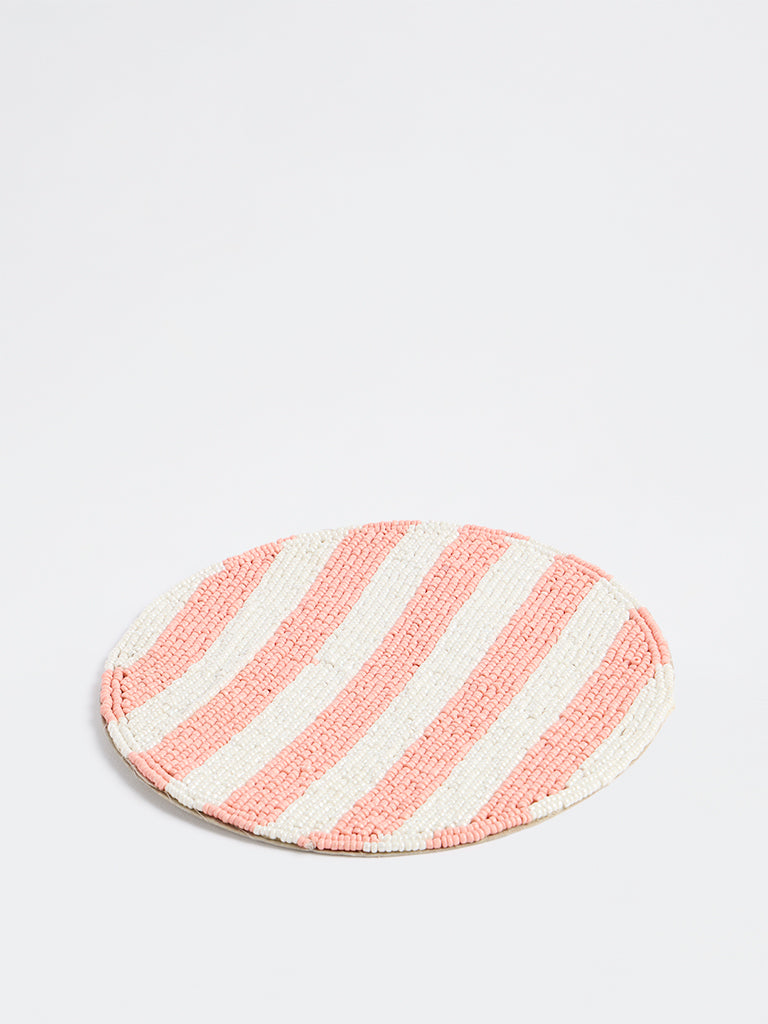 Westside Home Pink and White Striped Beaded Trivet