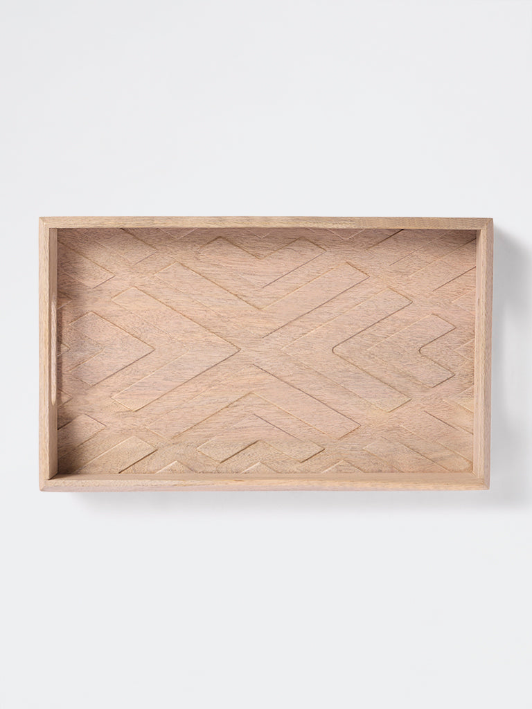 Westside Home Beige Geometric-Textured Wooden Serving Tray