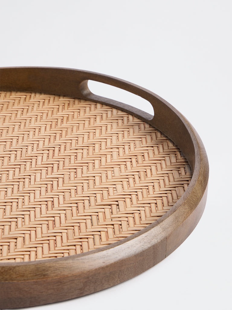 Westside Home Beige Rattan Woven Wooden Tray