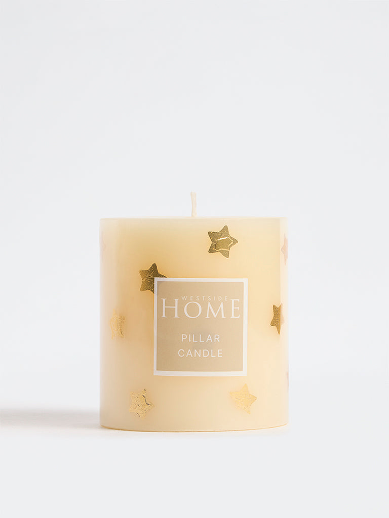 Westside Home Cream Star Foil Detailed Pillar Candle