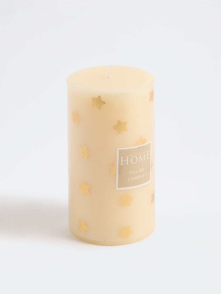 Westside Home Cream Star Foil Detailed Pillar Candle