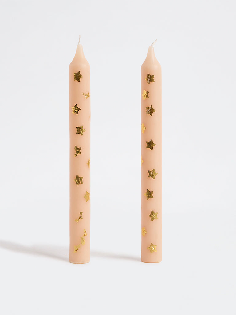 Westside Home Peach Star Printed Taper Candles - Pack of 2