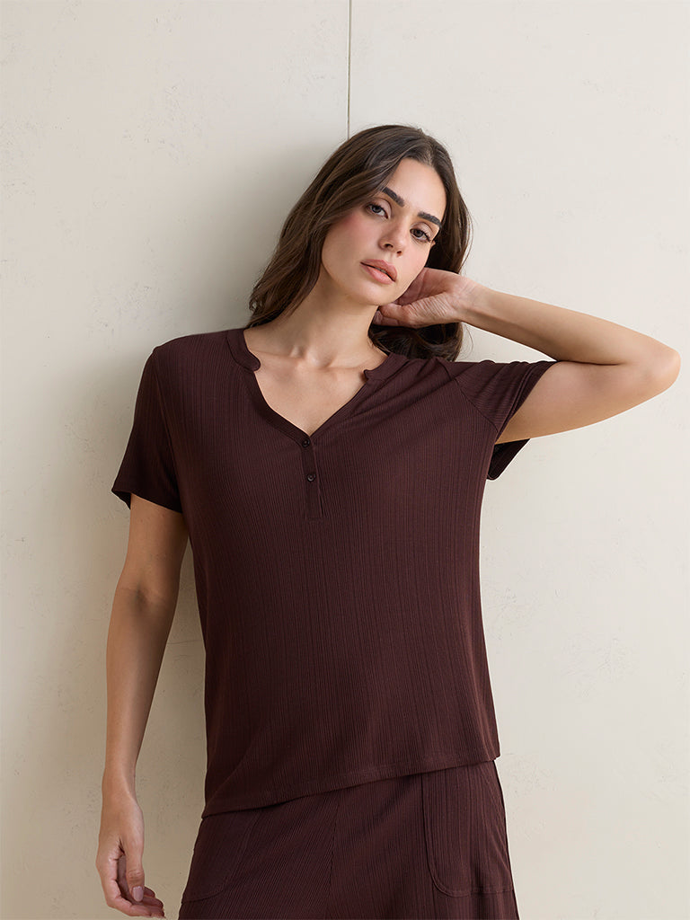 Wunderlove Brown Ribbed Top