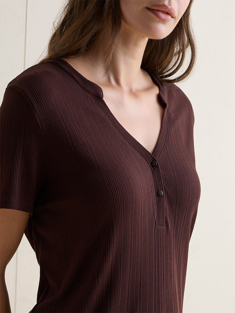 Wunderlove Brown Ribbed Top
