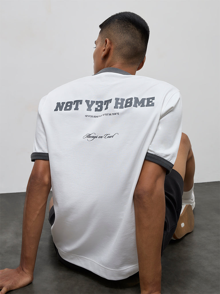 Nuoflexx Off-White Text Design Relaxed-Fit Cotton-Blend T-Shirt