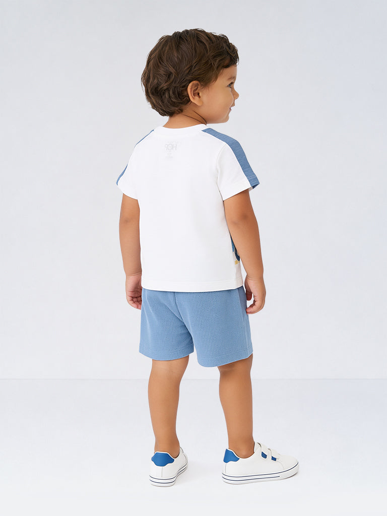 HOP Baby Boys White Graphic Printed Cotton T-Shirt and Shorts Set