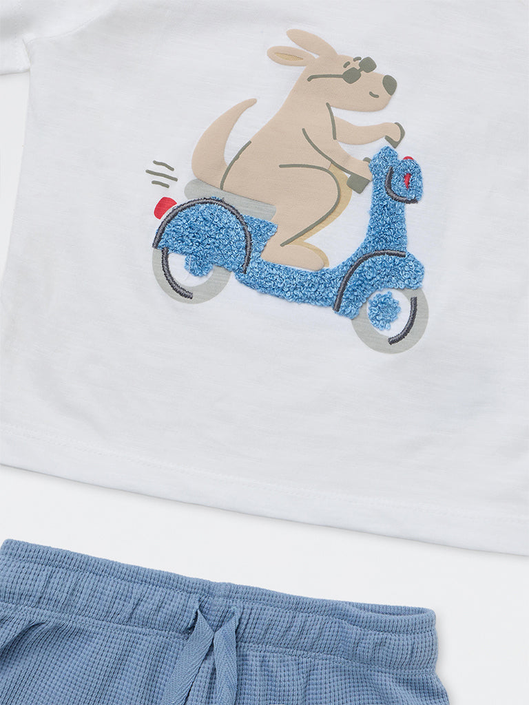 HOP Baby Boys White Graphic Printed Cotton T-Shirt and Shorts Set