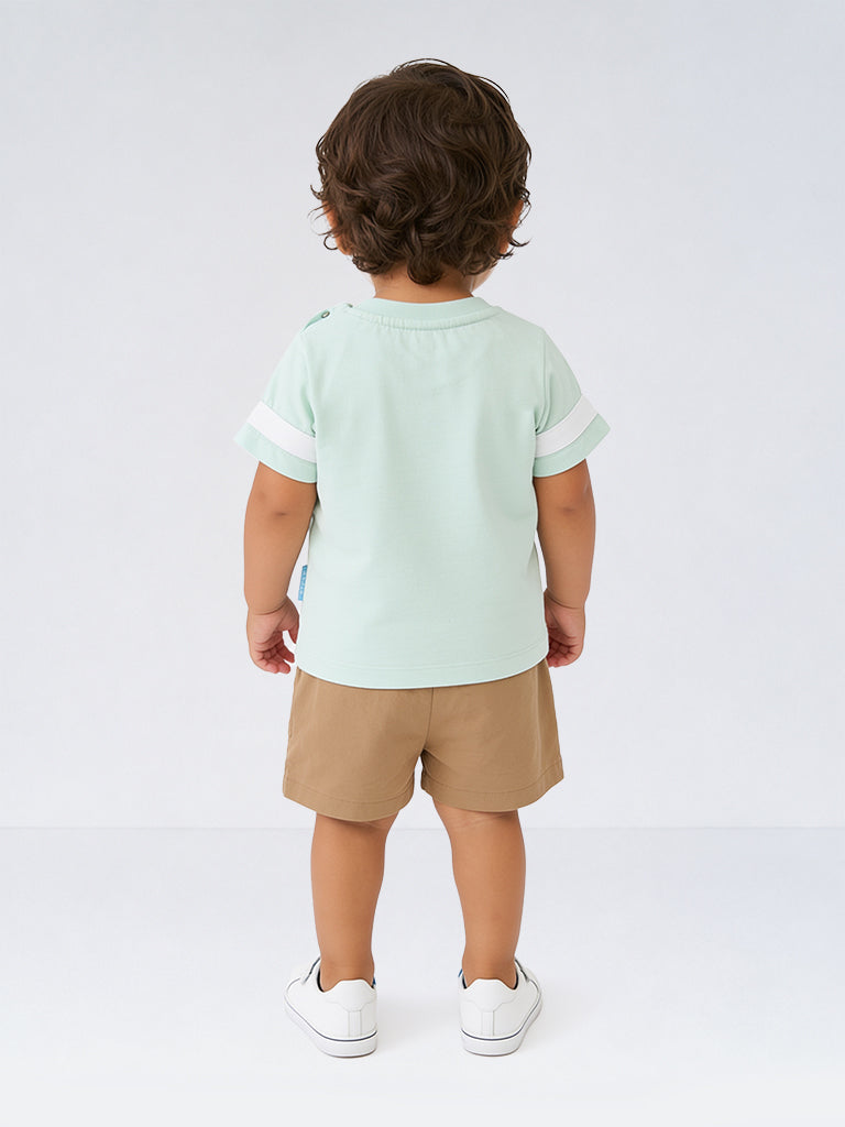 HOP Baby Boys Mint Graphic Printed Cotton T-Shirt and Shorts Set