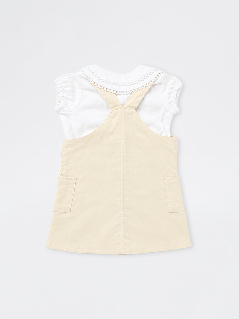 HOP Baby Girls Cream Floral Cotton Pinafore and Top Set