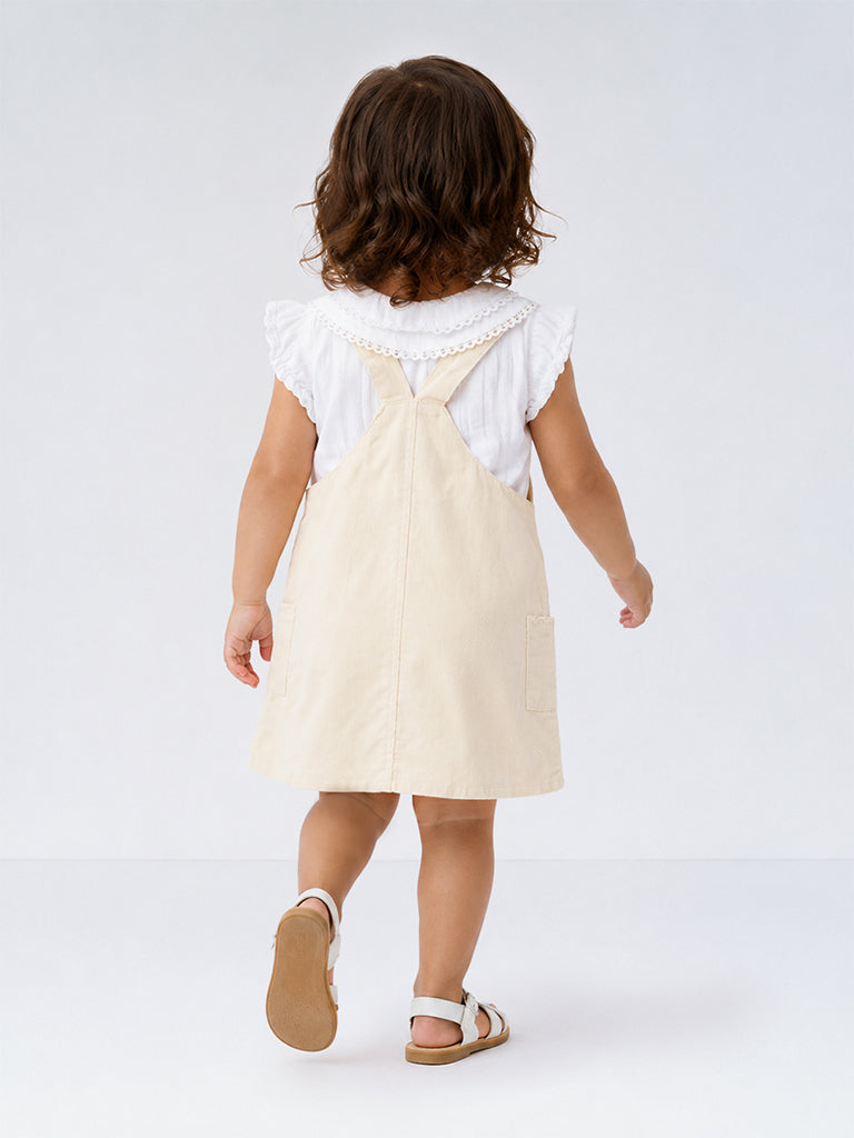 HOP Baby Girls Cream Floral Cotton Pinafore and Top Set