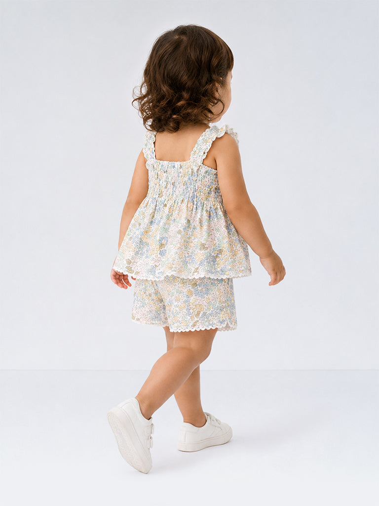 HOP Baby Girls Multicolour Floral Cotton Top and Shorts Set