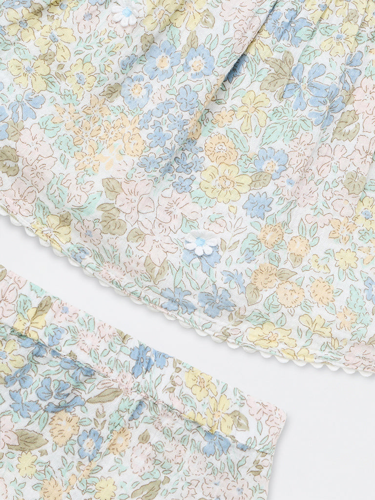 HOP Baby Girls Multicolour Floral Cotton Top and Shorts Set