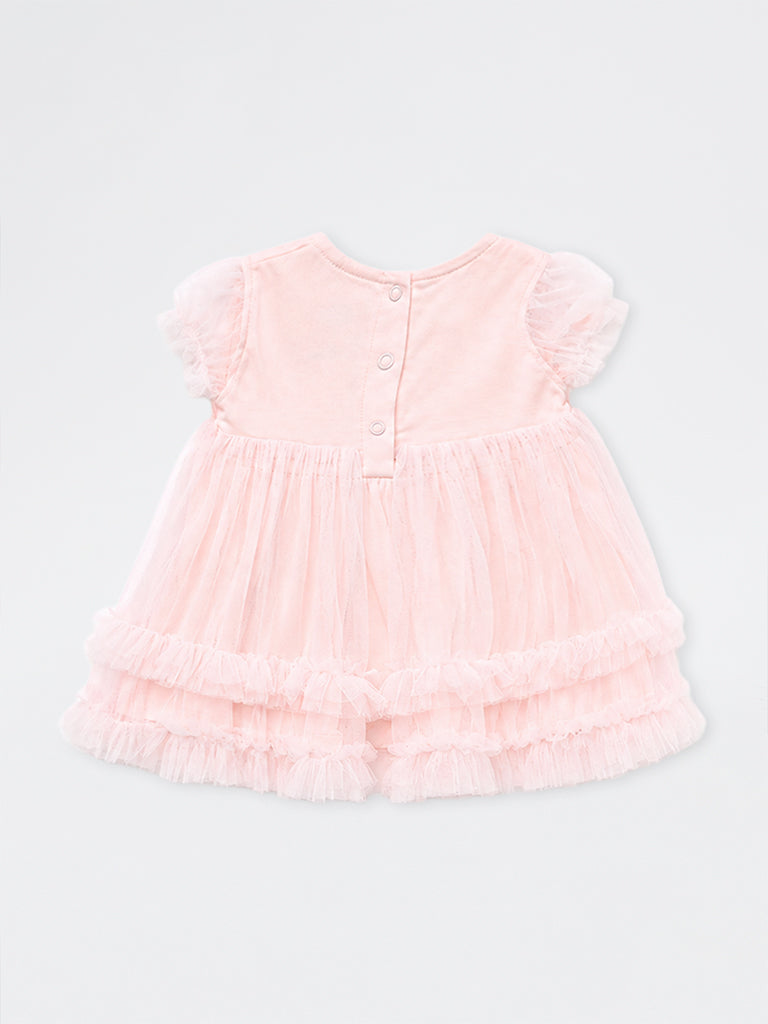 HOP Baby Girls Pink Embroidered Tulle A-Line Dress