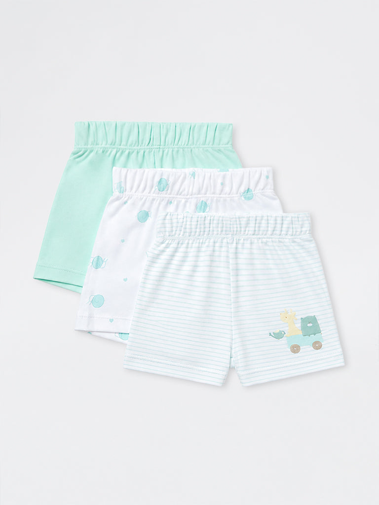 HOP Baby Boys Multicolour Printed Mid-Rise Cotton Shorts - Pack of 3