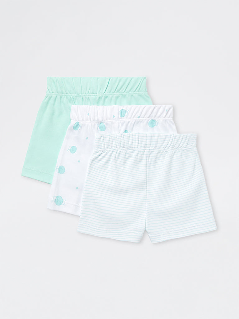 HOP Baby Boys Multicolour Printed Mid-Rise Cotton Shorts - Pack of 3
