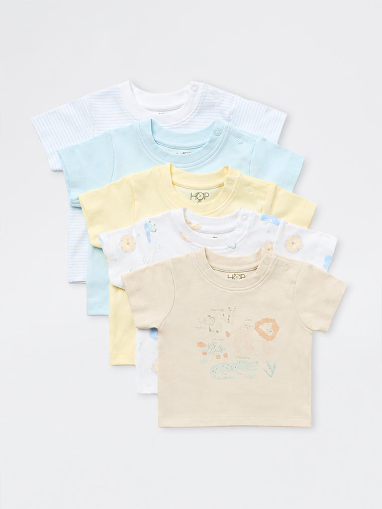 HOP Baby Boys Multicolour Printed Cotton T-Shirts - Pack of 5