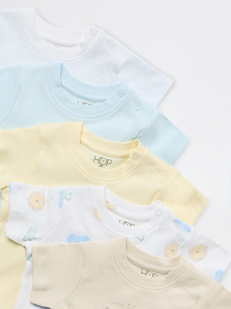 HOP Baby Boys Multicolour Printed Cotton T-Shirts - Pack of 5