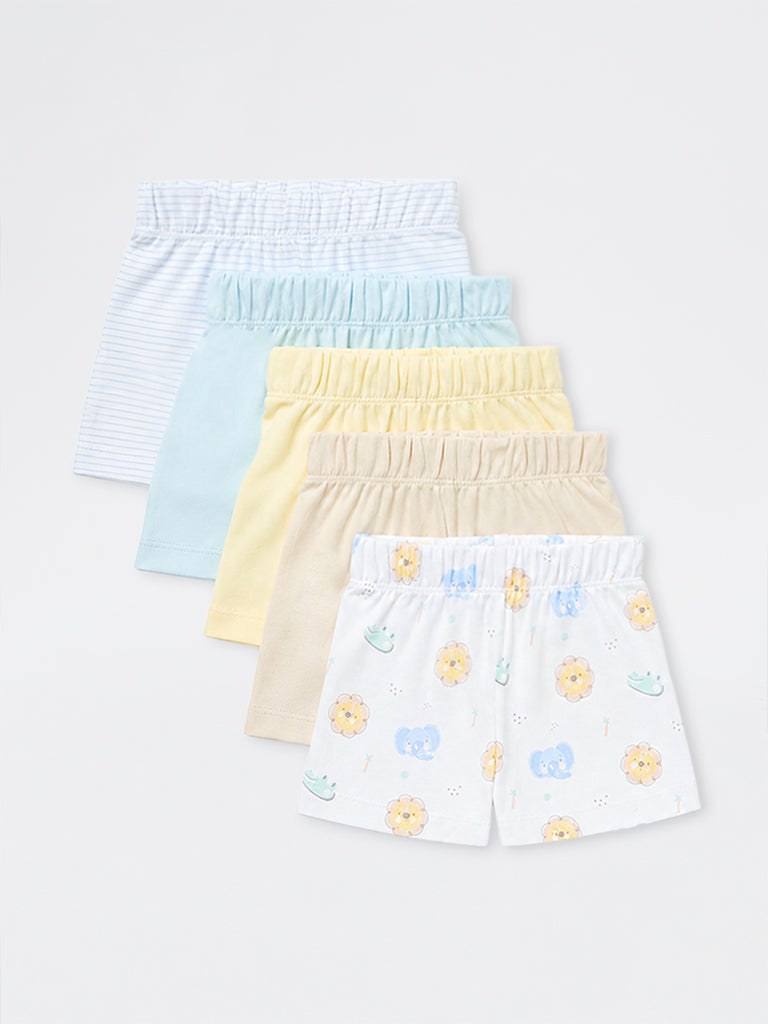 HOP Baby Boys Multicolour High-Rise Cotton Shorts - Pack of 5