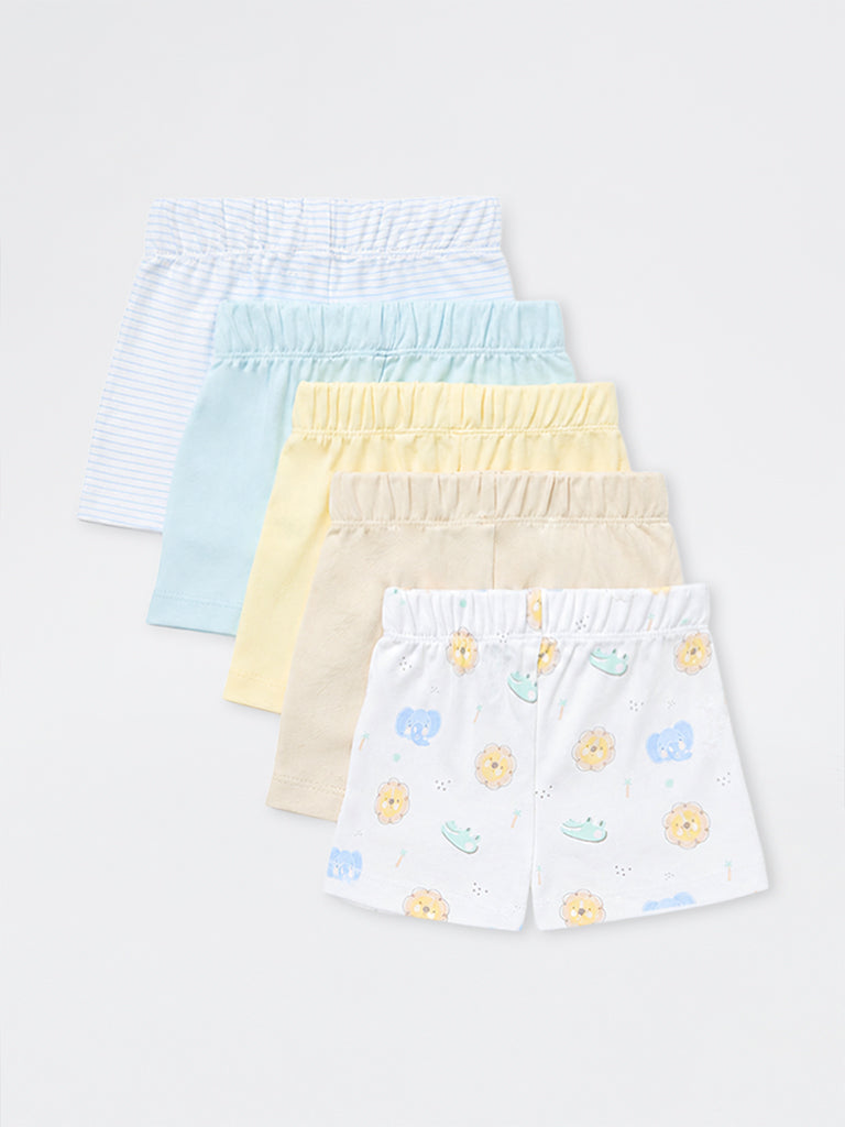 HOP Baby Boys Multicolour High-Rise Cotton Shorts - Pack of 5