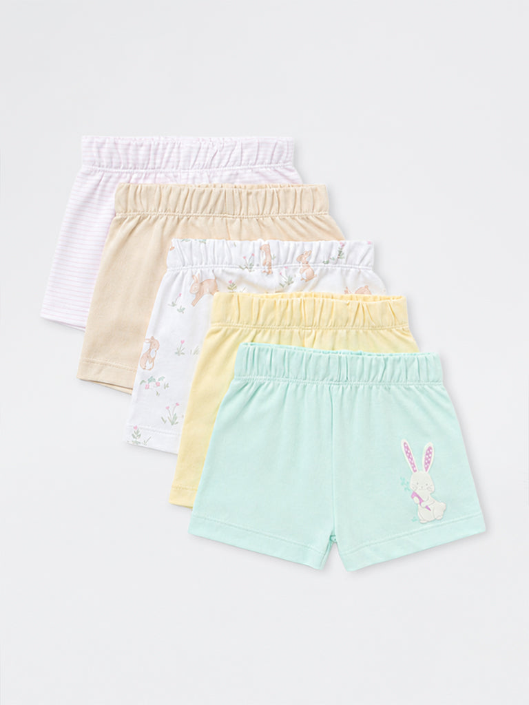 HOP Baby Girls Multicolour Cotton Shorts - Pack of 5