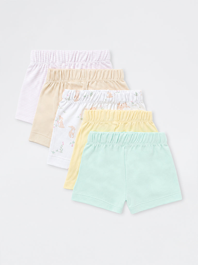 HOP Baby Girls Multicolour Cotton Shorts - Pack of 5