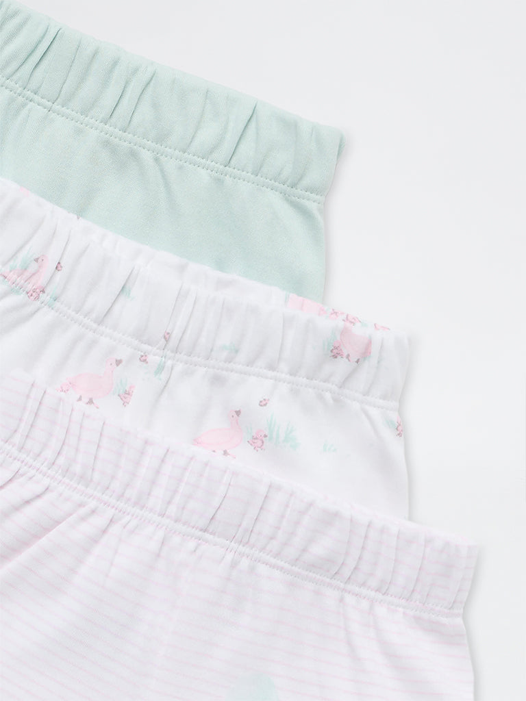 HOP Baby Girls Multicolour Printed Cotton Shorts - Pack of 3