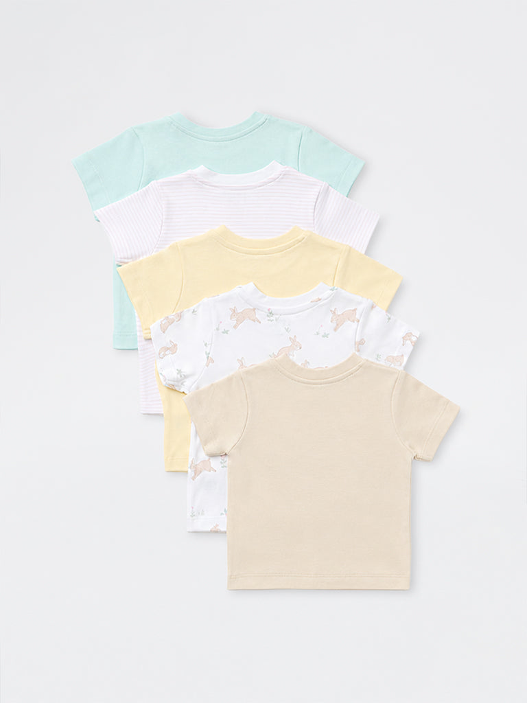 HOP Baby Girls Multicolour Cotton T-Shirts - Pack of 5