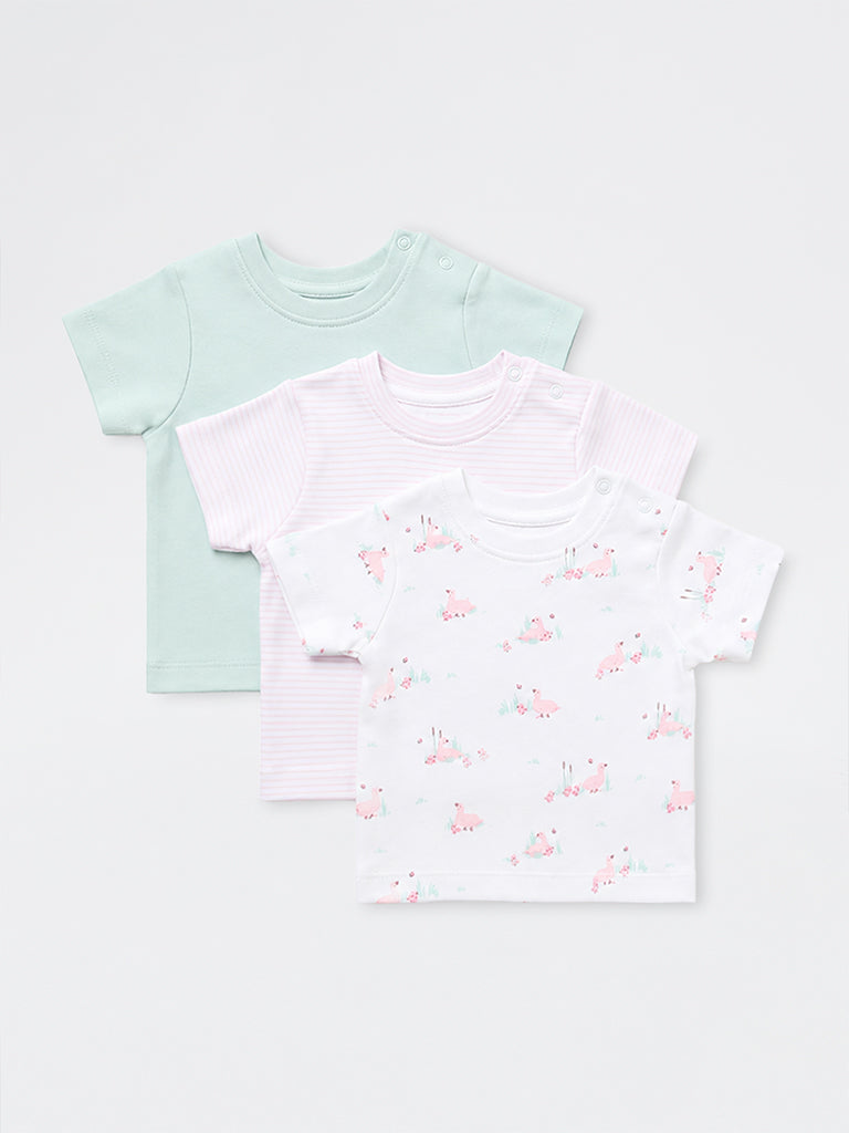 HOP Baby Girls Multicolour Printed Cotton T-Shirts - Pack of 3