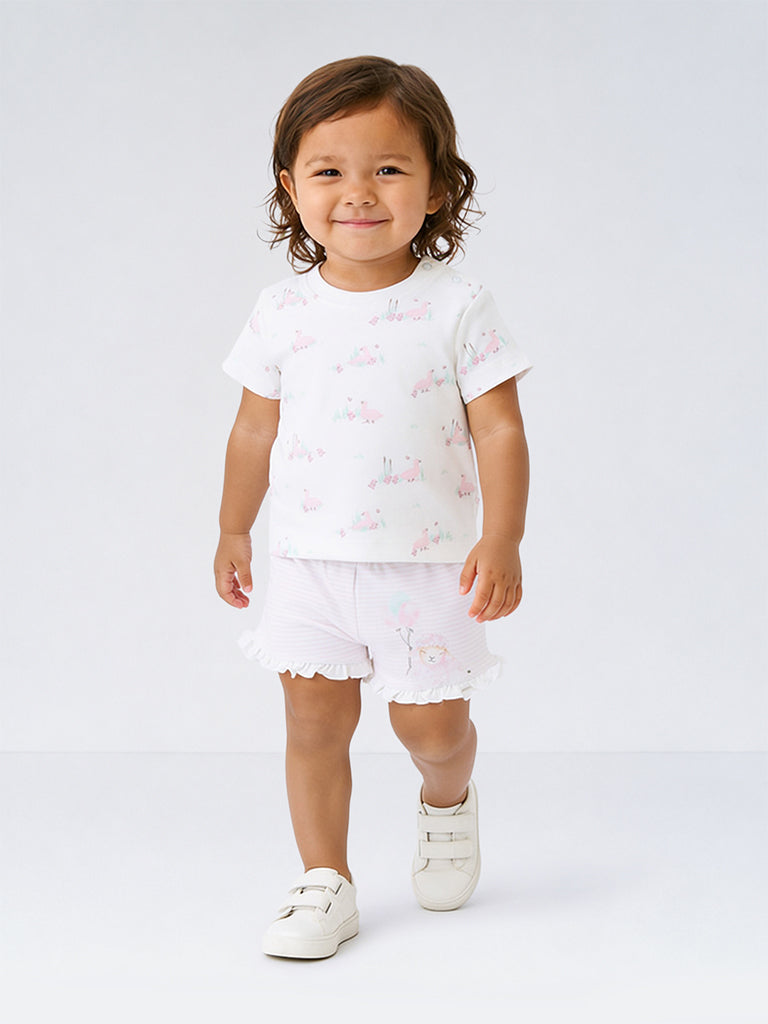 HOP Baby Girls Multicolour Printed Cotton T-Shirts - Pack of 3