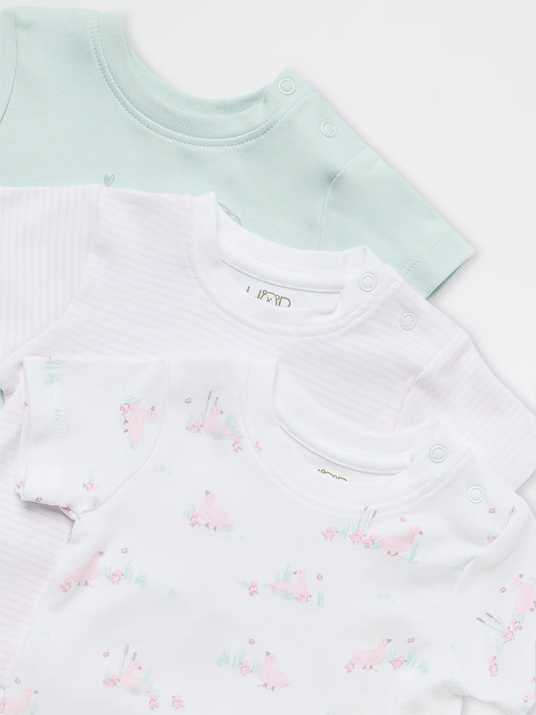 HOP Baby Girls Multicolour Printed Cotton T-Shirts - Pack of 3