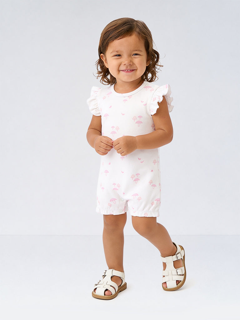 HOP Baby Girls Pink Printed Cotton Rompers - Pack of 3