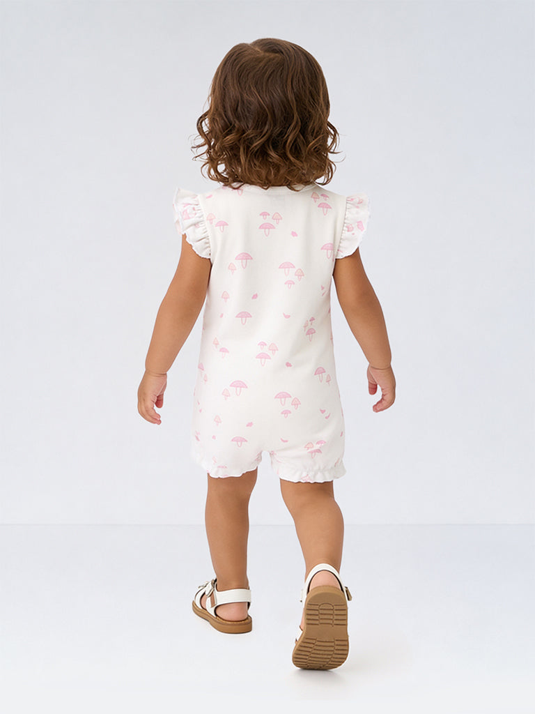 HOP Baby Girls Pink Printed Cotton Rompers - Pack of 3