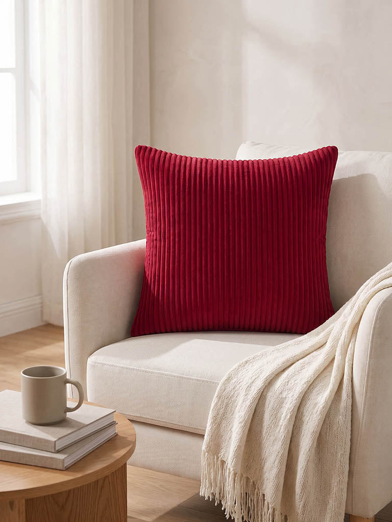 Westside Home Red Pleated Velvet Cushion Cover
