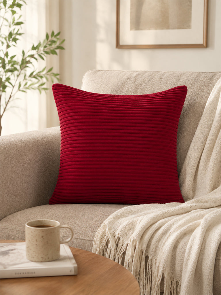 Westside Home Red Pleated Velvet Cushion Cover