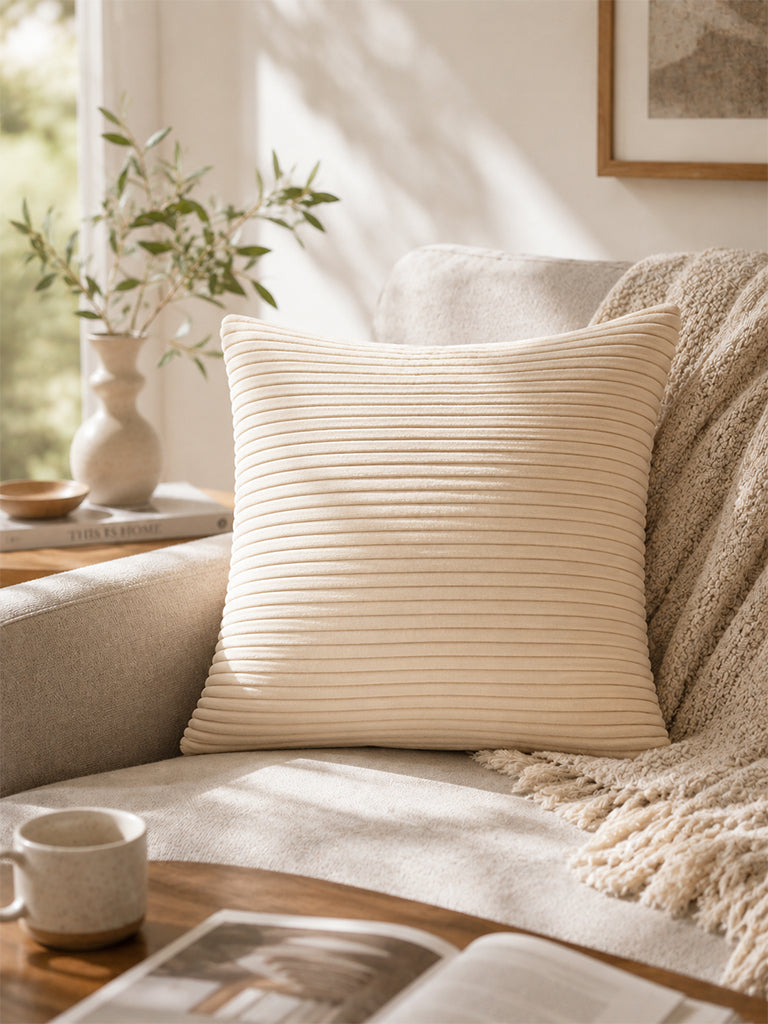 Westside Home Off-White Pleated Velvet Cushion Cover