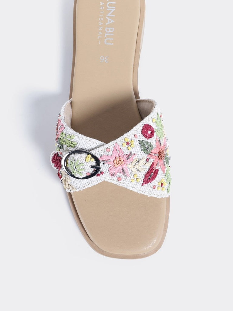 LUNA BLU Pink Floral Buckle Detailed Flat Sandals