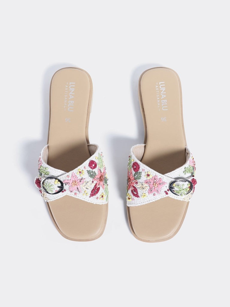 LUNA BLU Pink Floral Buckle Detailed Flat Sandals