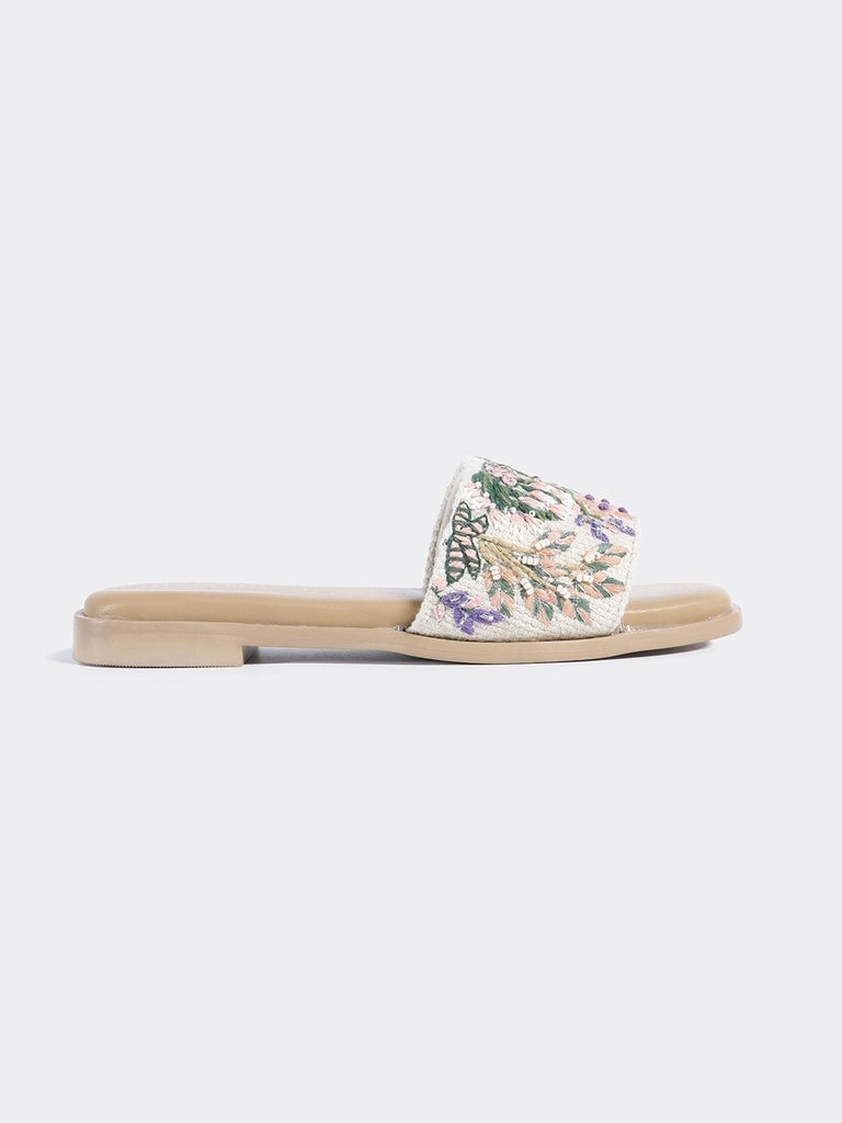 LUNA BLU Peach Tropical Embroidered Sandals