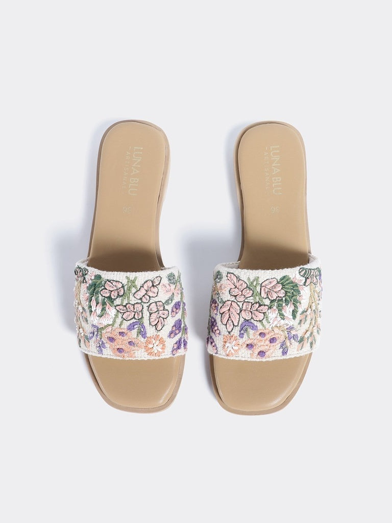 LUNA BLU Peach Tropical Embroidered Sandals