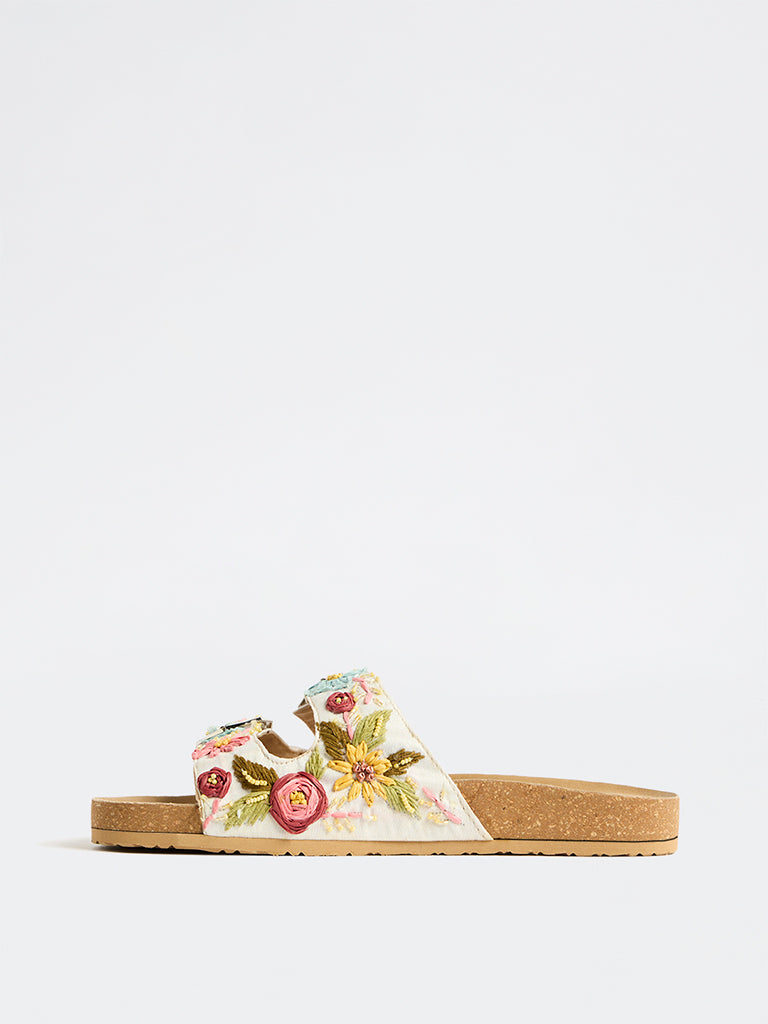 LUNA BLU Pink Floral Embroidered Sandals