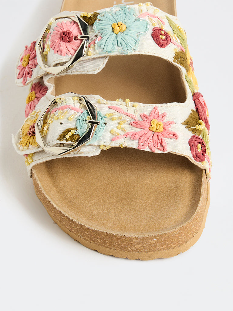 LUNA BLU Pink Floral Embroidered Sandals
