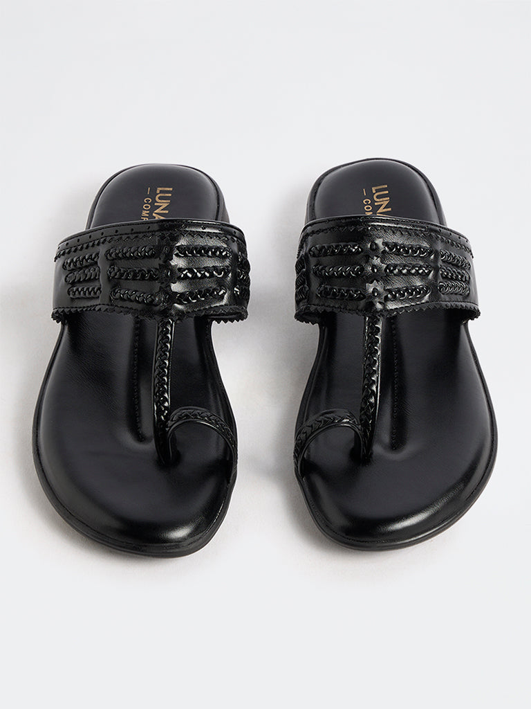 LUNA BLU Black Kolhapuri Comfort Sandals
