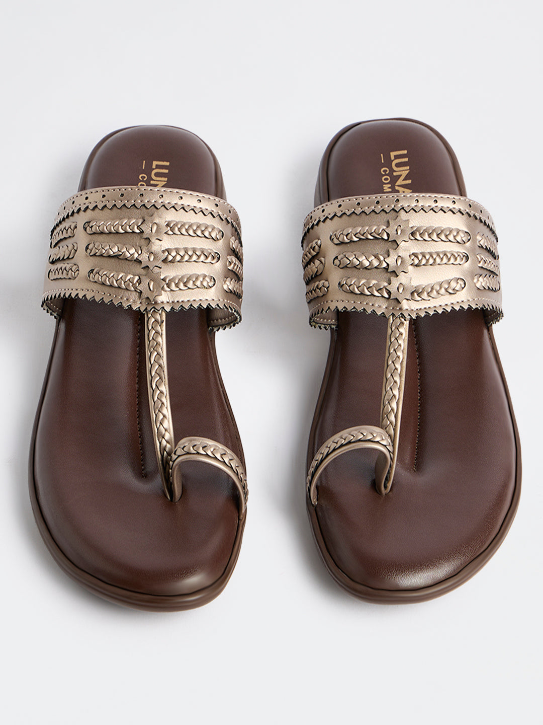 LUNA BLU Pewter Braided Kolhapuri Comfort Sandals