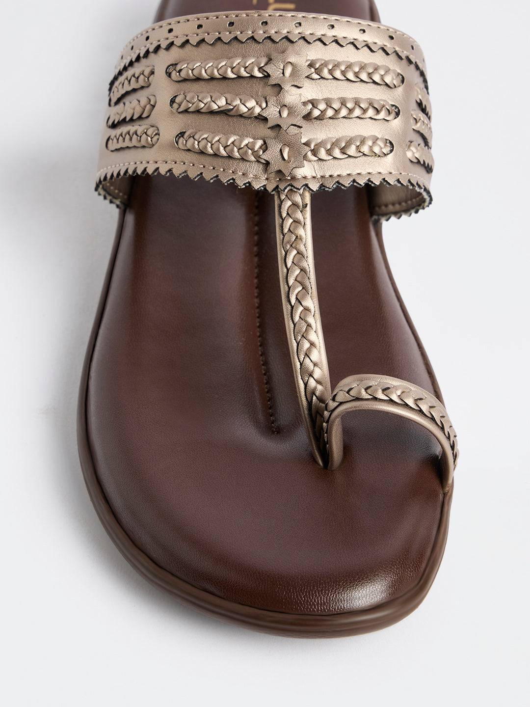 LUNA BLU Pewter Braided Kolhapuri Comfort Sandals