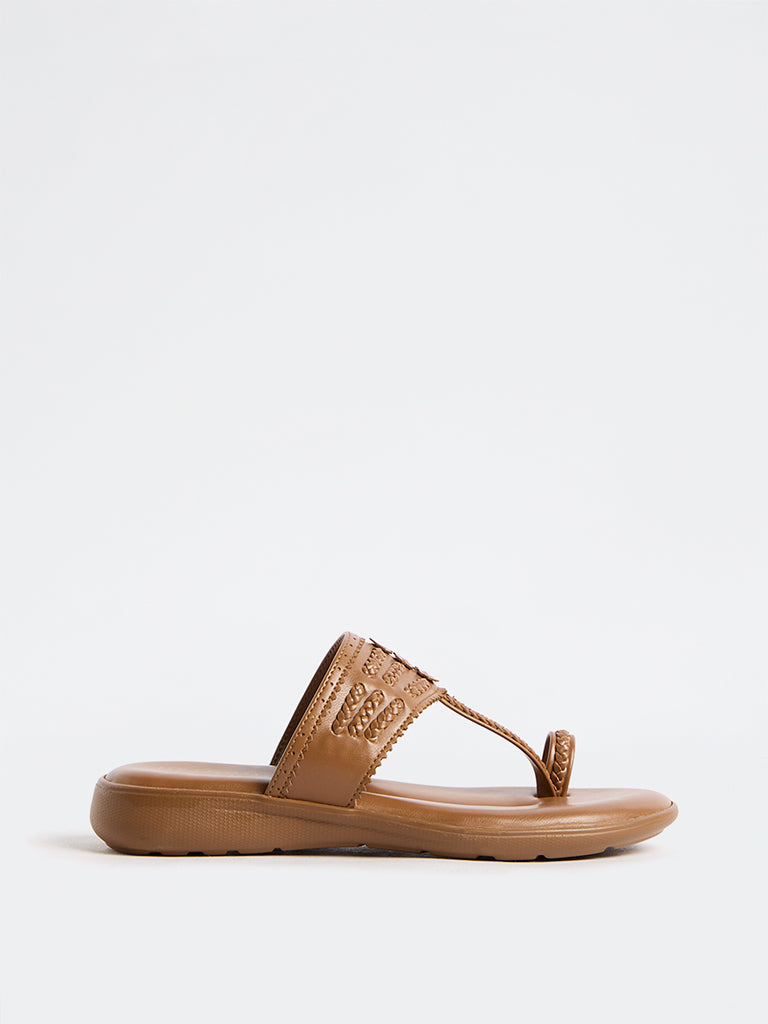 LUNA BLU Tan Kolhapuri Comfort Sandals